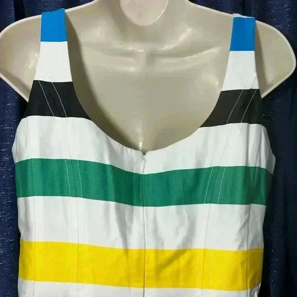 Nine West Womens Size 4 Black Multi Stripe Pocket Summer Spring Midi Dress NEW - Picture 8 of 15